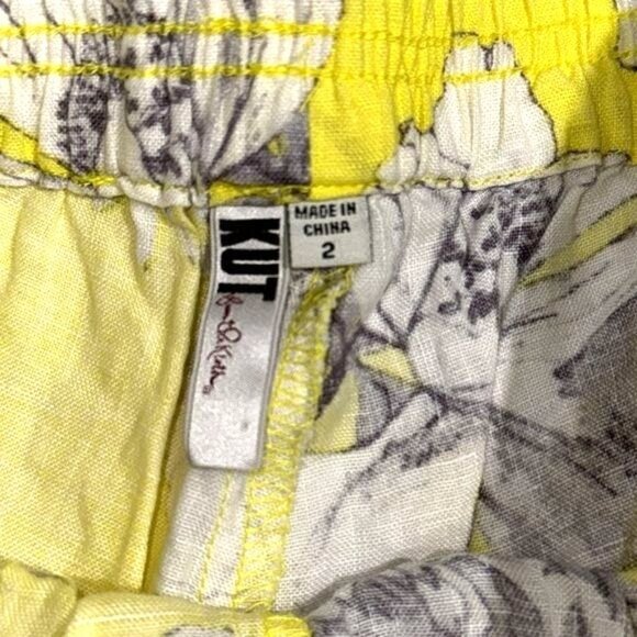 Kut From The Kloth Floral Yellow & Gray Linen-Blend Womens Shorts Size 2 - Picture 3 of 7
